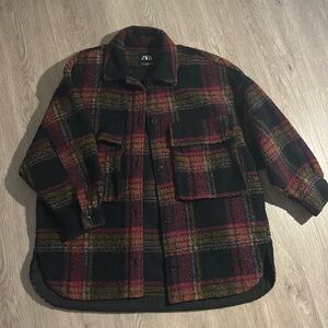 Zara Oversized Plaid Shirt Jacket for Women